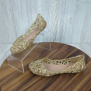 Vintage Glaze Womens Size 7 Sparkle Jelly Slip On Flat Sandals Gold Cruise Wear